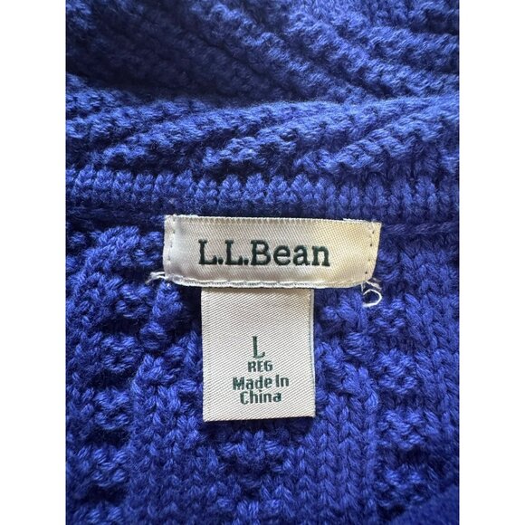 L.L. Bean Women's Cable Knit Button Down Cardigan Sweater Blue Size L CabinCore - Picture 3 of 13